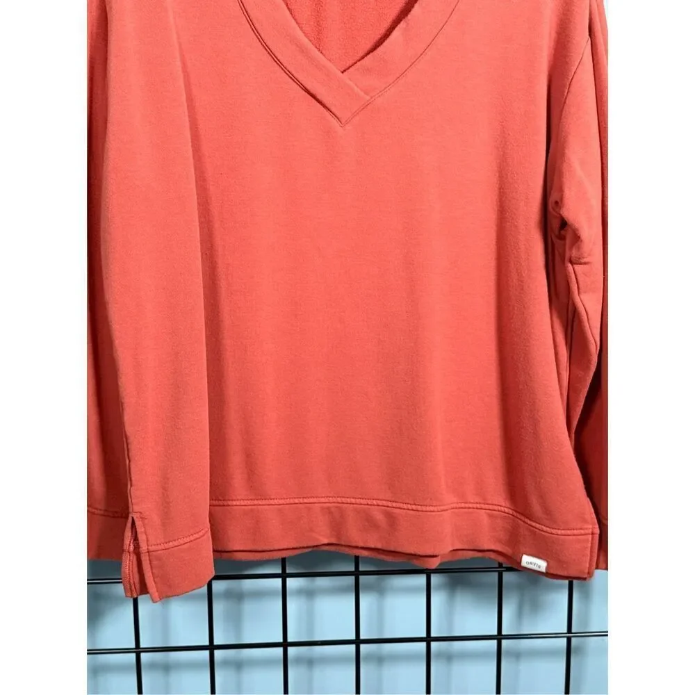 Orvis V-Neck Dropped Shoulder Sweater‎ Womens L Burnt Orange Cottagecore